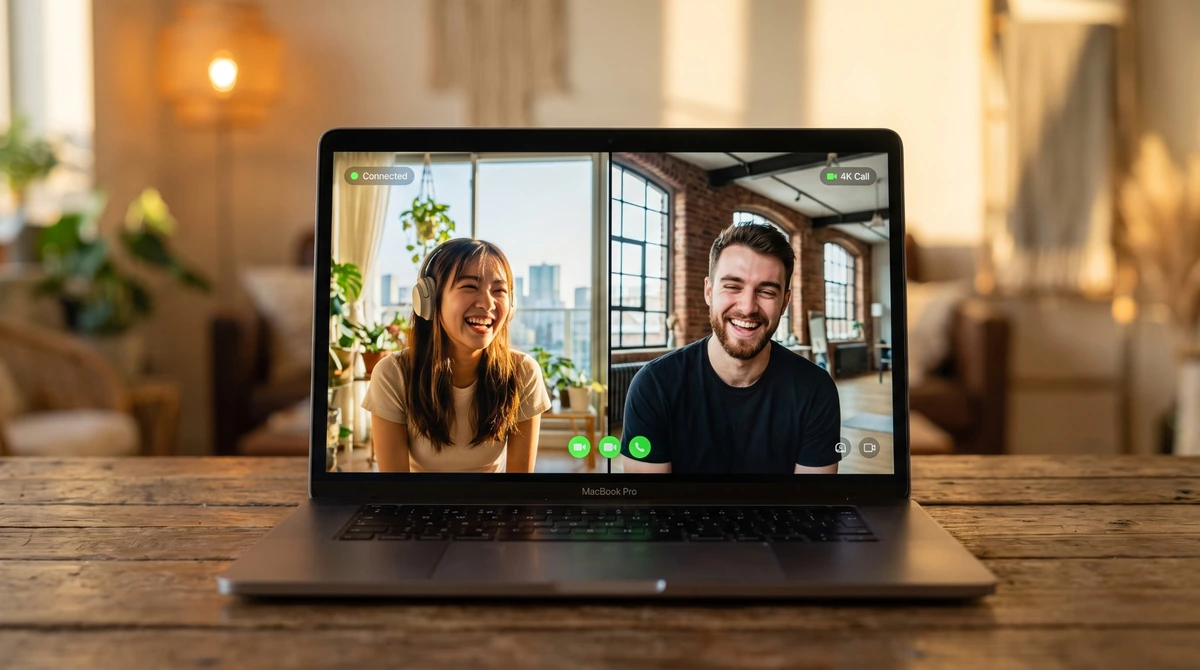 Two people talking on a split-screen random video chat platform with free filters